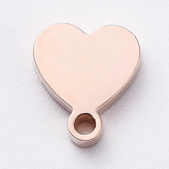 Vacuum Plating 304 Stainless Steel Stamping Blank Tag Charms, Manual Polishing, Heart, Rose Gold, 7x6x2mm, Hole: 0.8mm