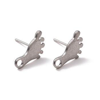 201 Stainless Steel Stud Earring Findings, with Horizontal Loop and 316 Stainless Steel Pin, Foot Print, Stainless Steel Color, 13x7.5mm, Hole: 1.8mm, Pin: 0.7mm