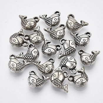 CCB Plastic Charms, Fish, Antique Silver, 11x14x5.5mm, Hole: 1.6mm, about 1330pcs/500g