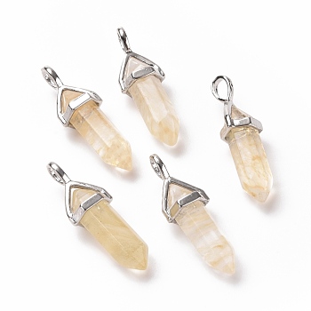 White Watermelon Stone Glass Pendants, Faceted, with Platinum Tone Brass Findings, Lead free & Cadmium Free, Bullet, 27~30x9~10x7~8mm, Hole: 4x3mm