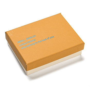Cardboard Jewelry Set Box, Word Printed Jewelry Storage Case for Brooch, Ring, Earring Packaging, Rectangle, Orange, 9.1x7cm, 86x65mm inner diameter