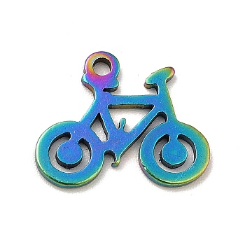 Ion Plating(IP) 201 Stainless Steel Pendants, Bicycle Charms, Rainbow Color, 11x14x1mm, Hole: 1.2mm