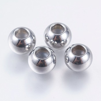 304 Stainless Steel Beads, Round, with Rubber, Slider Stopper Beads, Stainless Steel Color, 8x6mm, Hole: 3.5mm, Rubber Hole: 2.5mm
