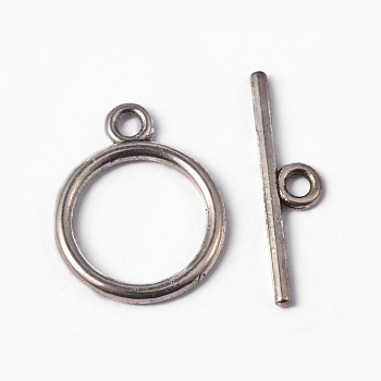Tibetan Style Toggle Clasps, Lead Free & Cadmium Free & Nickel Free, Ring, Antique Silver, Size: Ring: about 15mm in diameter, 2mm thick, hole: 2mm, Bar: 21mm long, hole: 2mm