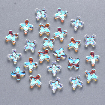 Transparent Spray Painted Glass Beads, AB Color Plated, Clover, Clear AB, 8x8x3mm, Hole: 0.9mm