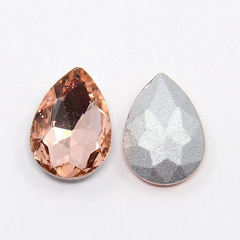 Glass Pointed Back Rhinestone, Back Plated, Faceted, Teardrop, PeachPuff, 18x13x6mm