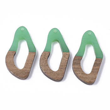 Resin & Walnut Wood Pendants, Twisted Oval, Green, 38x19.5x4mm, Hole: 2mm