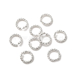 Brass Twisted Open Jump Rings, Lead Free & Cadmium Free, Diamond Cut Textured Round, 925 Sterling Silver Plated, 18 Gauge, 6x1mm, Inner Diameter: 4mm(KK-O143-29S)