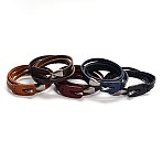 3-Loop Cowhide Leather Wrap Bracelets, with Alloy Clasps, Mixed Color, 23-5/8x1/4 inch(60x0.8cm)(BJEW-F173-05)