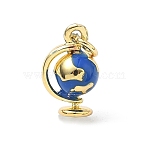 Brass Enamel Pendants, Globe Charms, Long-Lasting Plated, Rack Plating, Lead Free & Cadmium Free, Real 18K Gold Plated, 15x9x7mm, Jump Ring: 5x1mm, Hole: 3mm(X-KK-H255-16G)