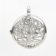 Brass Locket Pendants, Cage Pendants, Hollow, Flat Round with Tree of Life, Platinum, 31x26x7.5mm, Hole: 4mm, Inner Measure: 22.5mm(KK-S337-026)