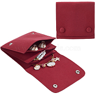 2Pcs Microfiber Cloth Jewelry Storage Bags with Brass Button, for Earring, Rings, Necklaces, Square, Dark Red, 10~10.2x10~10.2x1.17cm(ABAG-BBC0001-17B-01)