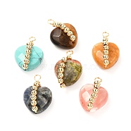 Natural & Synthetic Faceted Gemstone Pendants, with Brass Beads & Copper, Heart, Real 18K Gold Plated, 21~22x15~16x11~12mm, Hole: 3mm(PALLOY-JF01027)