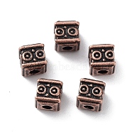 Tibetan Style Alloy Beads, Cadmium Free & Lead Free, Cube, Red Copper, 4.5x4.5x5mm, Hole: 1.5mm(FIND-Q094-33R)