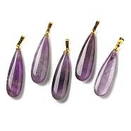 Natural Amethyst Pendants, Teardrop Charms with Rack Plating Golden Tone Brass Snap on Bails, 34~34.5x10~10.5x6~6.5mm, Hole: 6.5x3mm(G-Q192-07G-03)