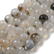 Faceted Natural Agate Beads Strands, Round, Dyed & Heated, Light Grey, 12mm, Hole: 1.6mm, about 31pcs/strand, 14.76''(37.5cm)(G-F447-12mm-K02)