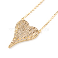 Brass Micro Pave Cubic Zirconia Heart Pendant Necklaces, with Lobster Claw Clasps, Long-Lasting Plated, Real 18k Gold Plated, Clear, 16-1/4 inch(41.4cm)(NJEW-Z003-01D)