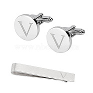 Brass Cuff Button, Cufflink Findings for Apparel Accessories, with Clip & Letter, Silver, Letter.V, 20x18x17mm, 1set/box(KK-GF0001-03V)