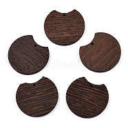 Natural Wenge Wood Pendants, Undyed, Gap Flat Round Charms, Coconut Brown, 34x37x3.5mm, Hole: 2mm(WOOD-T023-77)