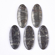 Natural Pyrite Pendants, Oval, 41x18x4~5mm, Hole: 1.5mm(G-S366-005)