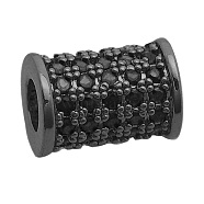 Brass Micro Pave Cubic Zirconia Beads, Column, Electrophoresis Black, 9.5x7mm, Hole: 3.5mm, 3pcs/bag(KK-T030-LA834-4X3)