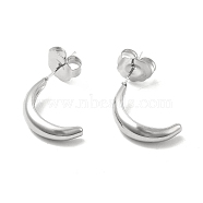 304 Stainless Steel Stud Earing for Women Men, Crescent Moon, Stainless Steel Color, 19.5x5mm, Pin: 0.8mm(STAS-P319-34P)