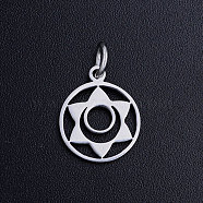201 Stainless Steel Pendants, with Jump Rings, Svadhisthana Chakra, Stainless Steel Color, 13x11x1mm, Jump Ring: 5x0.8mm, Hole: 3mm(STAS-S105-JN403-7)