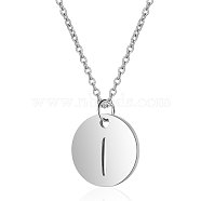 201 Stainless Steel Initial Pendants Necklaces, with Cable Chains, Flat Round with Letter, Stainless Steel Color, Letter.I, 16.3 inch(40cm), 1mm(NJEW-S069-TN507-I)