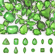 140Pcs 12 Style Mixed Shape Sew on Rhinestone, Faceted Glass Rhinestone, Multi-Strand Links, with 304 Stainless Steel Settings, Green Tourmaline, 8~18.5x4~18.5x3.5~8mm, Hole: 1~1.4mm(FIND-CA0007-43C)