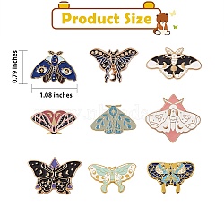 9Pcs 9 Style Butterfly Alloy Enamel Brooches, Enamel Pin for Backpack Clothes, Mixed Color, 15.5~30x27.5~34x9.5~10mm, 1pc/style(JEWB-SZ0001-12)