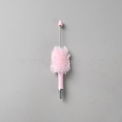 201 Stainless Steel Beadable Pen, Plush Pompom Ball Ball-Point Pen, for DIY Personalized Pen with Jewelry Beads, Pearl Pink, 148x28mm(AJEW-BT0001-09)