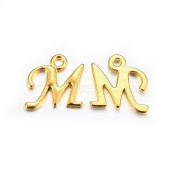 Golden Plated Alloy Letter Pendants, Rack Plating, Cadmium Free & Lead Free, Letter.M, 13x13x2mm, Hole: 1.5mm(X-PALLOY-J718-01G-M)