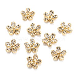 Brass Micro Pave Clear Cubic Zirconia Beads, Long-Lasting Plated, Flower, Real 18K Gold Plated, 8x8x2.5mm, Hole: 1mm(ZIRC-G170-04G)