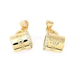 Rack Plating Brass Micro Pave Clear Cubic Zirconia Pendants, Cadmium Free & Lead Free, Cup & Word Coffee, Real 18K Gold Plated, 11x16x10mm, Hole: 5x3.5mm(ZIRC-I059-04G)