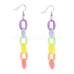 Dangle Earrings, with Rainbow Acrylic Chains, Brass Earring Hooks, Ear Nuts, Colorful, 88mm, Pin: 0.5mm(X-EJEW-JE04301)