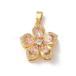 Brass Micro Pave Clear Cubic Zirconia Pendants, Flower, 18x7x8mm, Hole: 3x4.5mm.(ZIRC-D276-01G-B01)