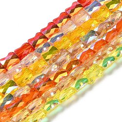 Transparent Electroplate Glass Beads Strands, AB Color Plated, Faceted, Bamboo, Mixed Color, 7.6x5.5~6x4mm, Hole: 1.4mm, about 72pcs/strand, 21.85''(55.5cm)(GLAA-Q099-J01-M01)