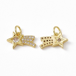 Rack Plating Brass Cubic Zirconia Charms, with Jump Ring, Real 18K Gold Plated, Long-Lasting Plated, Cadmium Free & Nickel Free & Lead Free, Meteor Charm, Clear, 8.5x14x2.5mm, Jump Ring: 5x0.9mm, Inner Diameter: 3.2mm(KK-C007-22G)