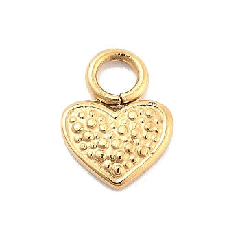 Ion Plating(IP) 304 Stainless Steel Charms, Heart, Textured, Real 14K Gold Plated, 9x7x1.2mm, Hole: 2.5mm