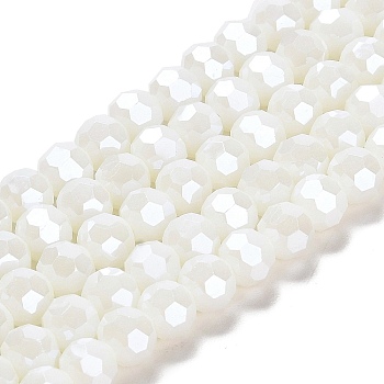 Electroplate Opaque Glass Beads Strands, Faceted(32 Facets), Pearl Luster Plated, Round, WhiteSmoke, 8mm, Hole: 1mm, about 66~69pcs/strand, 19.29~19.57 inch(49~49.7cm)