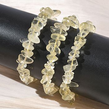Heated Natural Lemon Quartz Chip Beaded Stretch Bracelets for Women, Inner Diameter: 1.77 inch(4.5cm)