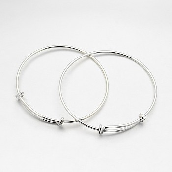 Adjustable Brass Expandable Bangle Making, Silver Color Plated, 64mm