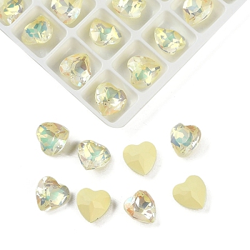 Pointed Back Glass Rhinestone Cabochons, Imitation Tourmaline, Faceted, Heart, Beige, 8x8x5mm