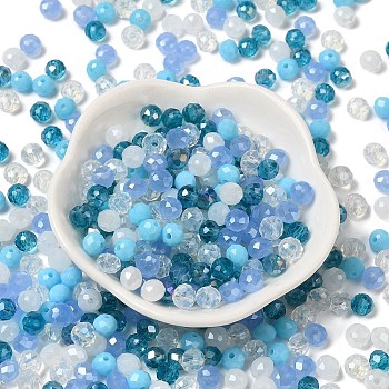 Glass Beads, Faceted, Rondelle, Light Sky Blue, 6x5mm, Hole: 1mm, about 280pcs/60g