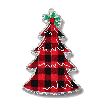 Christmas Tree Acrylic Pendants, with Glitter Power, Dark Red, 41x26x2mm, Hole: 1.6mm