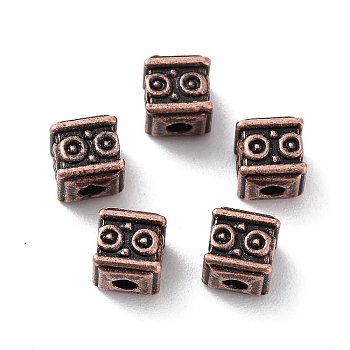 Tibetan Style Alloy Beads, Cadmium Free & Lead Free, Cube, Red Copper, 4.5x4.5x5mm, Hole: 1.5mm