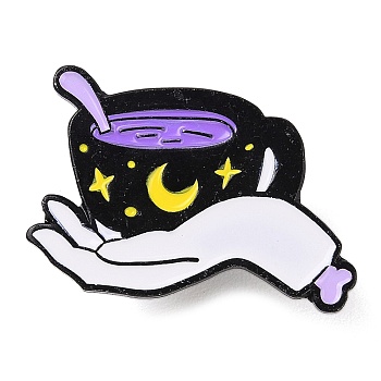 Black Aolly Brooches, Enamel Pins, Hand Hold the Cup, 20.5x30.5x1.5mm