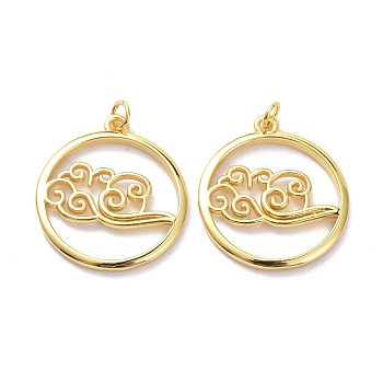 Brass Pendants, with Jump Ring, Long-Lasting Plated, Flat Round with Cloud, Real 18K Gold Plated, 27.5x25x2mm, Jump Ring: 5x1mm, 3mm Inner Diameter