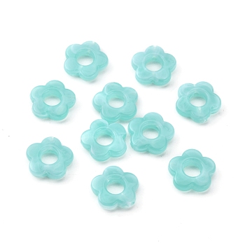 Resin Bead Frames, for Earrings Jewelry Accessories, Flower, Turquoise, 14x14.5x3.5mm, Hole: 1.6mm