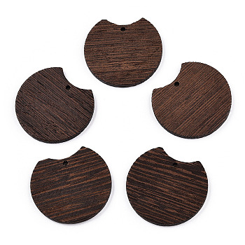 Natural Wenge Wood Pendants, Undyed, Gap Flat Round Charms, Coconut Brown, 34x37x3.5mm, Hole: 2mm